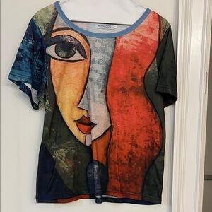 MISSLOOK Colorful Artistic Face Print Short Sleeve Top